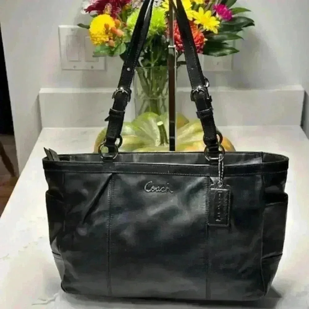 Coach Gallery East West Leather Tote Shoulder Bag Black - Picture 2 of 15